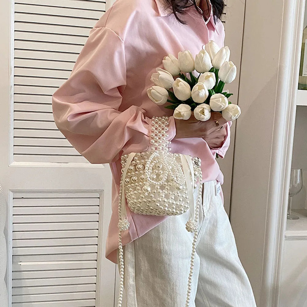 Mini Pearl Bag Luxury Women’s Handheld Bead Bag Purses Fashion Banquet Party Shoulder Bag Pearl Beaded Clutch Purse Mini Bags