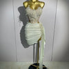 STOCK Luxury Shining Pearls Sexy Asymmetrical Skirt 2 PCS Set 2025 Women Evening Birthday Party Stage Dancer Performance Costume