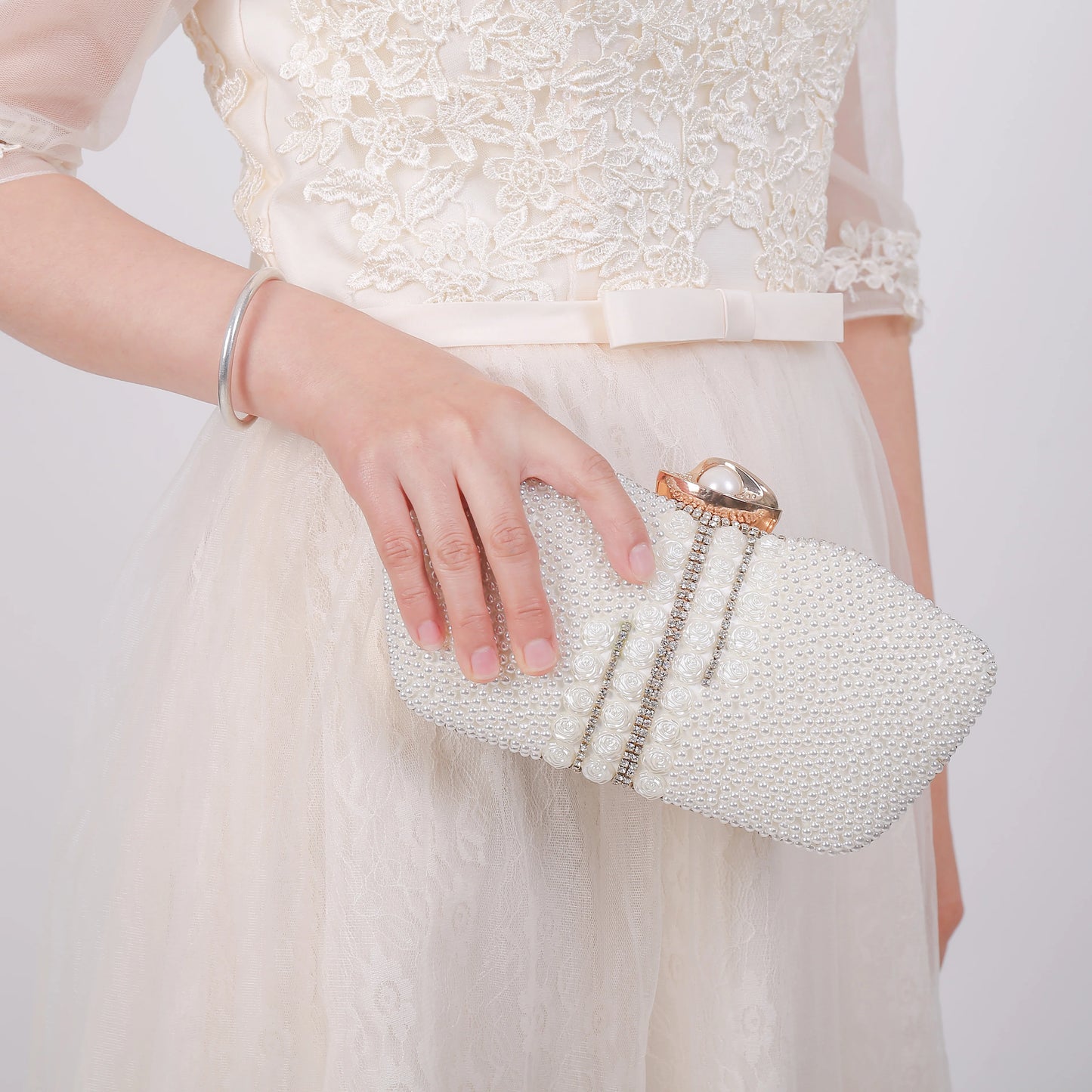 rhinestone evening bags Chain Clutch Bag Set with Diamond Pearl One Shoulder for Evening Wedding Party Dresses Made Crystal
