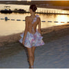 Women Tie-dye 3d Flower Deep V Neck Flare Sleeve Mini Dresses Fashion Slim Printed Multiple Pleat Vestidos New Lady Holiday Wear