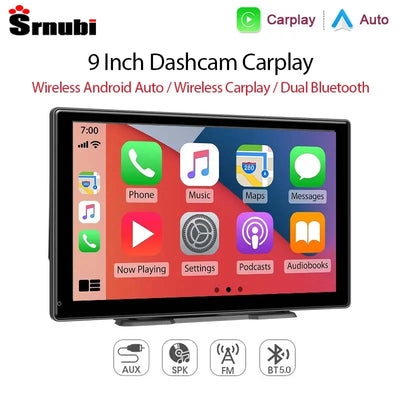 Srunbi 9 Inch Carplay MP5 Portable Smart Player Monitor Wireless Android Auto&Carplay Dual Bluetooth Music AUX USB BT 5.0 IPS