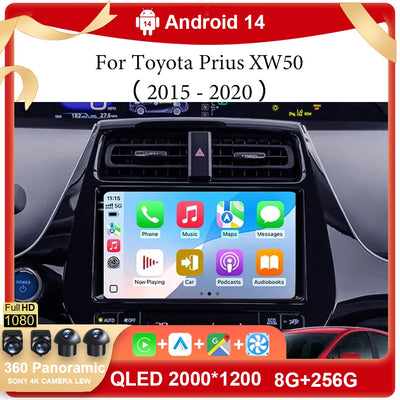 Android 14 Car Radio For Toyota Prius XW50 2015 - 2020 AI Voice Wireless Carplay Multimedia Video Player Navigation GPS Stereo