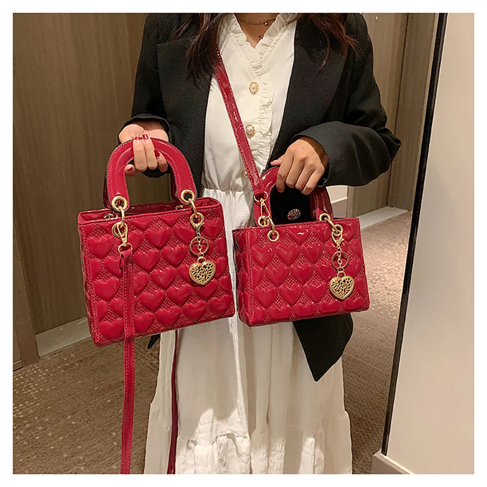 Red Love Patent Leather Bright Surface Handbag High-end Design Sense Wedding Bag Women's New Fashion All-matching Crossbody Bag
