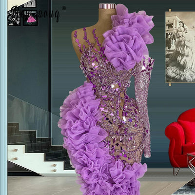 Vestidos De Fiesta Lavender Ruffles Tiered Pageant Party Gowns Women Celebrity Red Carpet Dress Aso Ebi Prom Gowns Customized