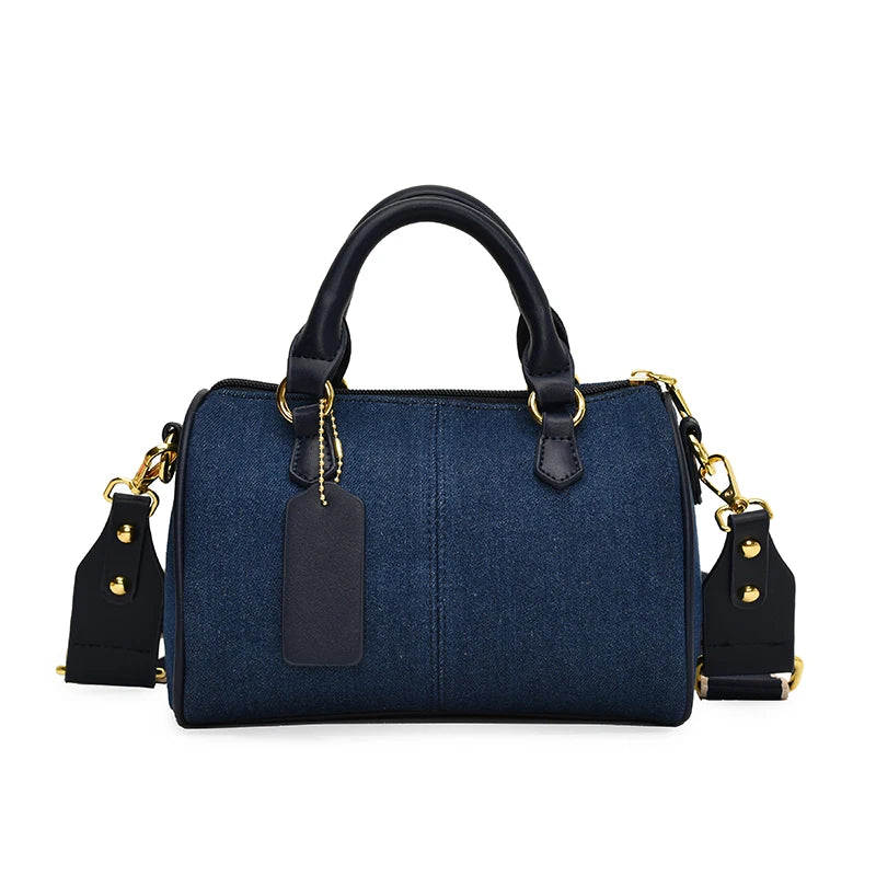 Patchwork Colorblock Mini Handbags For Women Denim Shoulder Cross Body Bags Casual Street Small Boston Bag 2024 Designer Purses