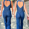 TARUXY Backless Heart Cutout Bodycon Jumpsuit For Women Casual Sleeveless Slim One-Piece Outfits Retro Denim Jumpsuits New 2025