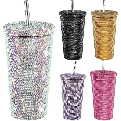 1 Pc Rhinestone Coffee Cup Gift Cup Rhinestone Rhinestone Thermos Cup Double Stainless Steel Straw Cup Coffee Mug  Water Bottles