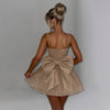 Fantoye Glitter Bright Silk Sparkling Bow Women Dress Apricot Spaghetti Strap Mini Dress Female Spring Slim Elegant Party Dress