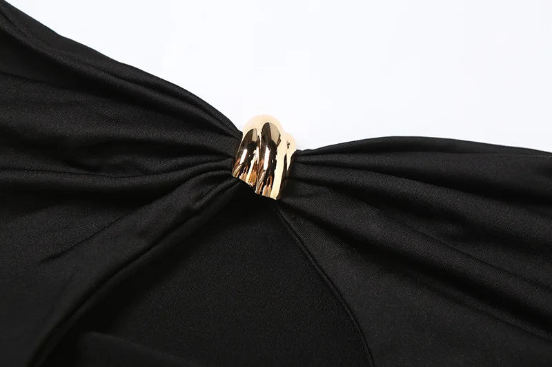 VEITCHE Summer Women Hollow Metal Buckle 2 Piece Skirt Sets Sexy Ruche Tops And Split Maxi Skirt Matching Clubwear Outfits