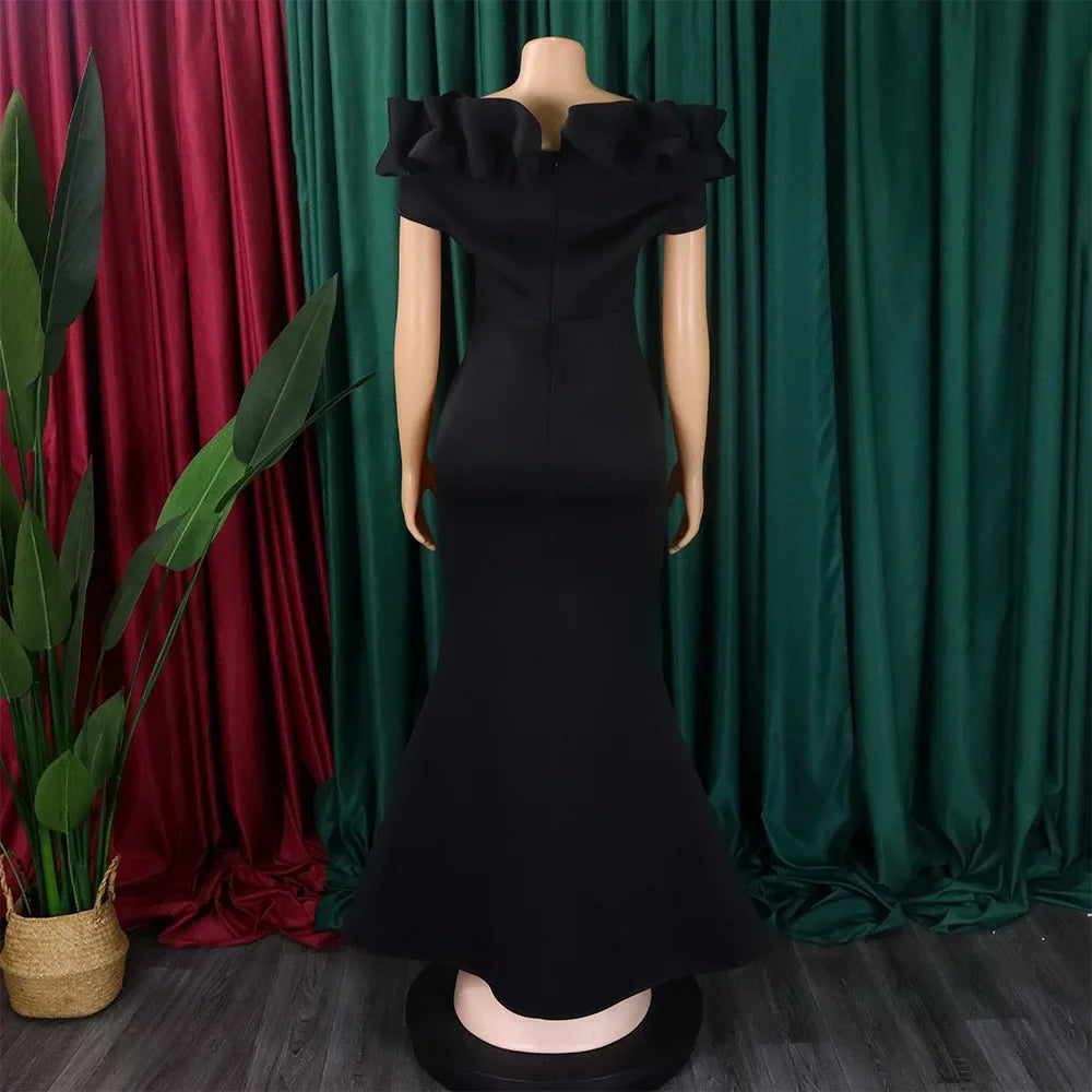 Elegant Long Dresses for Women Off the Shoulder Short Sleeve Mermaid Floor Length Luxury Female Birthday Party Dinner Dress Robe