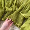 Women Sexy Chiffon Short Blouse Female See Through Super Long Sleeve Blusas Purple/Green/Black/White Folds Party Tops 2022 New