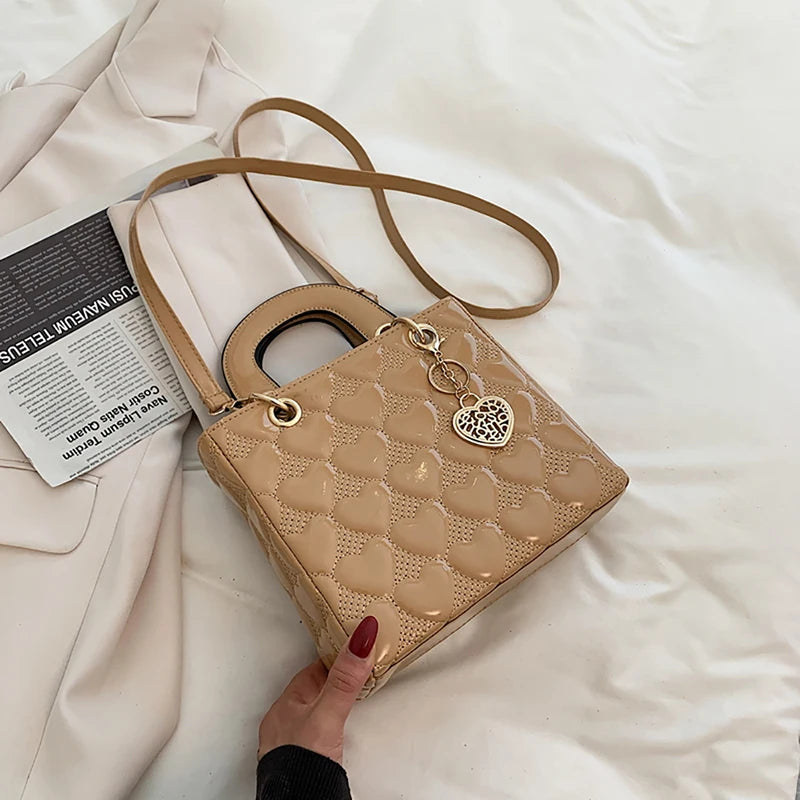 Red Love Patent Leather Bright Surface Handbag High-end Design Sense Wedding Bag Women's New Fashion All-matching Crossbody Bag