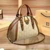 Khaki Retro Leather Women's Handbag Fashion Geometric Floral Girls Shoulder Bag Hundred Splicing Color Collision Girls Crossbody
