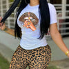 2022 Summer Women's Casual Fashionraglan Sleeve Tie Dye Top + Pants Two Piece Camo Pants Leopard Print Tow Piece Set Ladies Suit