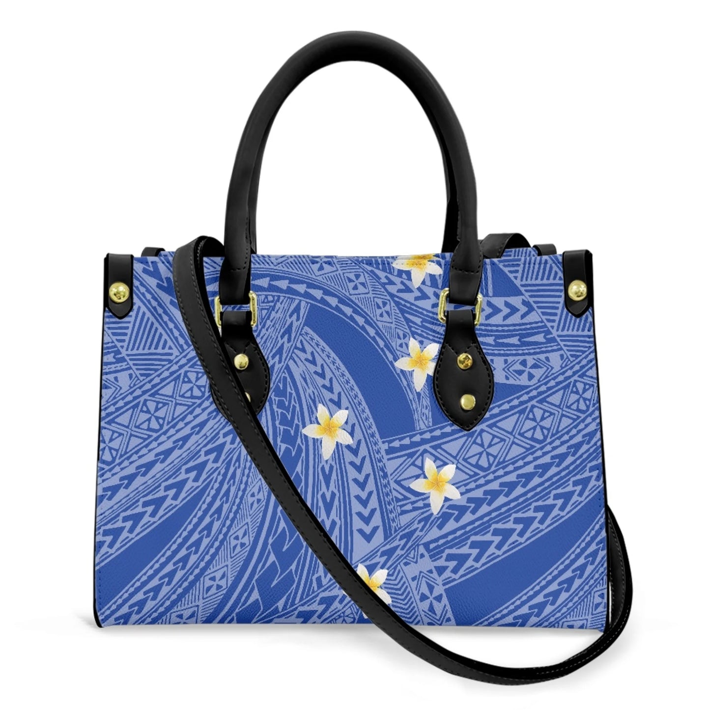 Women Pu Handbag Custom Wholesale Polynesian Tribal Floral Design Women Shoulder Bag Large Capacity Travel Temperament Women Bag