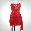 XIAOTANG Elegant Lace Strapless Sexy Mini Dress for Women Fashion Off-shoulder Irregular Ruched Bodycon Night Club Party Dress