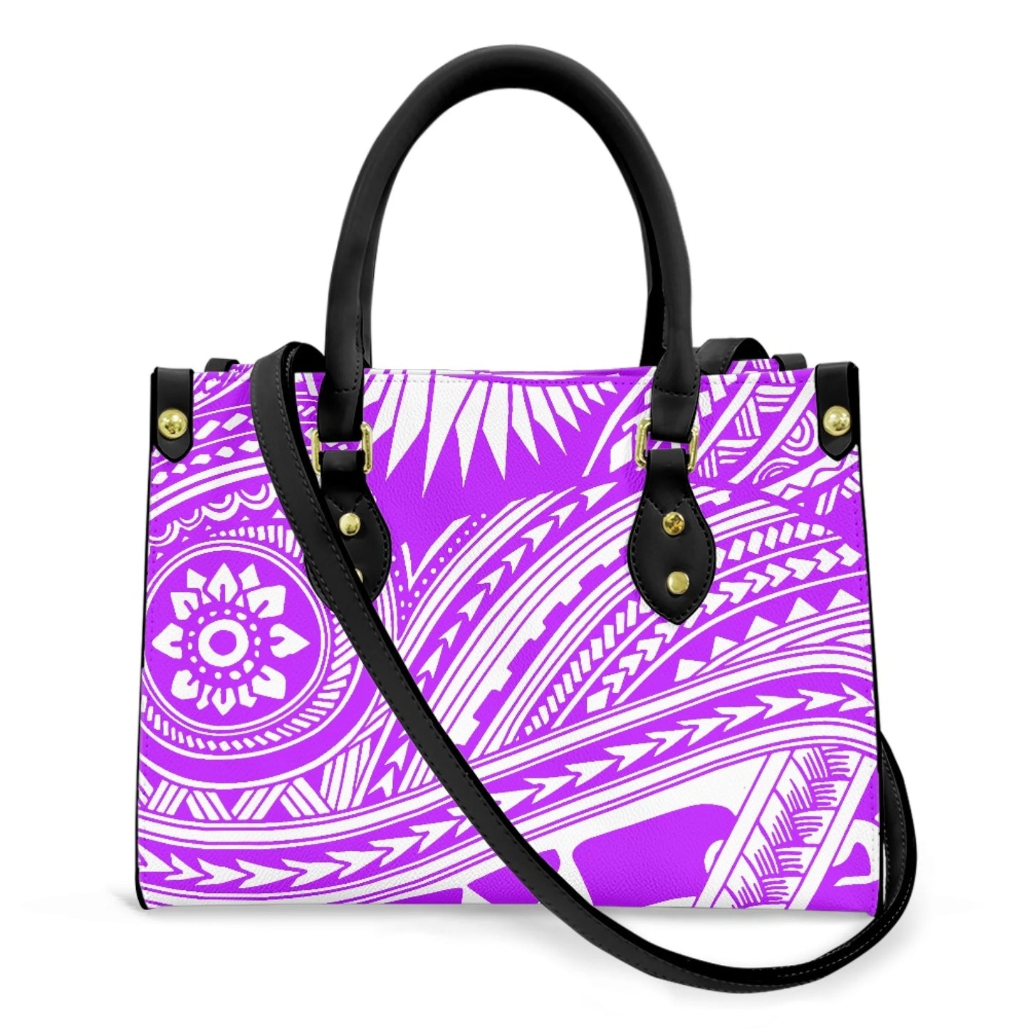 Women Pu Handbag Custom Wholesale Polynesian Tribal Floral Design Women Shoulder Bag Large Capacity Travel Temperament Women Bag