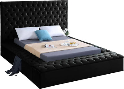 Bliss Collection Modern Contemporary Velvet Upholstered Bed with Deep Button Tufting and Storage Compartments and Footboard