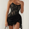 XIAOTANG Elegant Lace Strapless Sexy Mini Dress for Women Fashion Off-shoulder Irregular Ruched Bodycon Night Club Party Dress