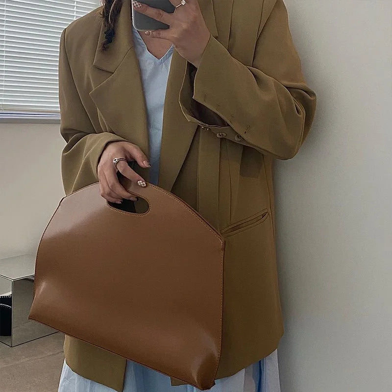 Women's Handbag New Large-capacity File Bag Fashionable Versatile Commuter Bag Leather Briefcase Envelope Clutch Bag