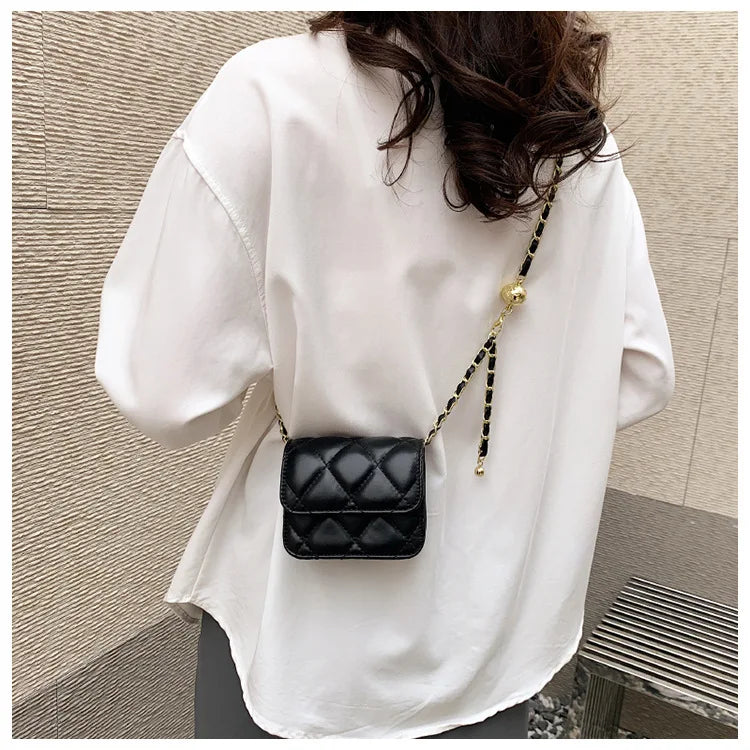 Simple And Versatile Texture Mini Bag With Gold Ball Chain Strap Shoulder Bag Crossbody Bag 	Purse Women's Bag