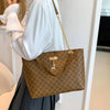 Luxury Old Money Tote Bag - Printed PU with Metal Chain Strap,Spacious & Lightweight for Women Commuting Travel