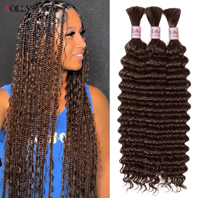 #4 Brown Bulk Human Hair For Braiding Chocolate Brown Deep Wave Human Hair Bundles No Weft Bundles For Women Hair Extensions