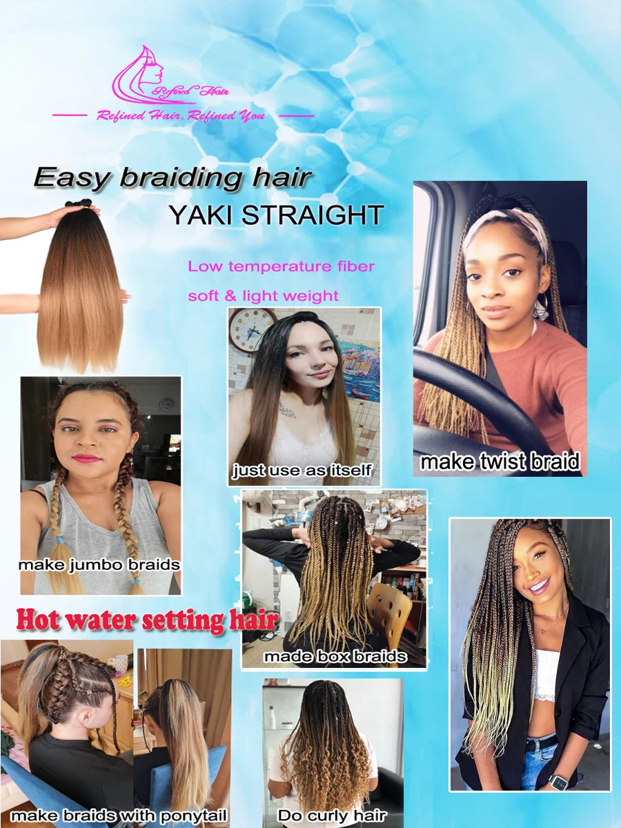 Refined Hair Pre stretched EZ Braid Synthetic Ombre Brown Light Brown Braids Extensions Senegal Twist Yaki Straight Crochet Hair