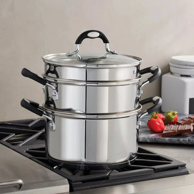 4-Piece Stainless Steel 3-Quart Steamer and Bain-A-Bailow Set for Soups, Stews, and Pasta