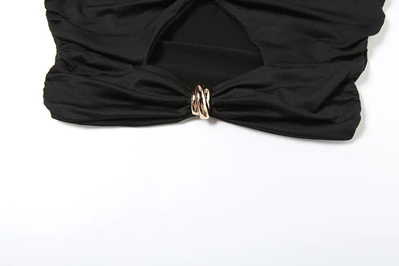 VEITCHE Summer Women Hollow Metal Buckle 2 Piece Skirt Sets Sexy Ruche Tops And Split Maxi Skirt Matching Clubwear Outfits