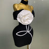 Women 2025 New Sexy Off Shoulder White Flower Black Mini Bodycon Bandage Dress Luxury Celebrity Evening Club Elegant Party Gowns