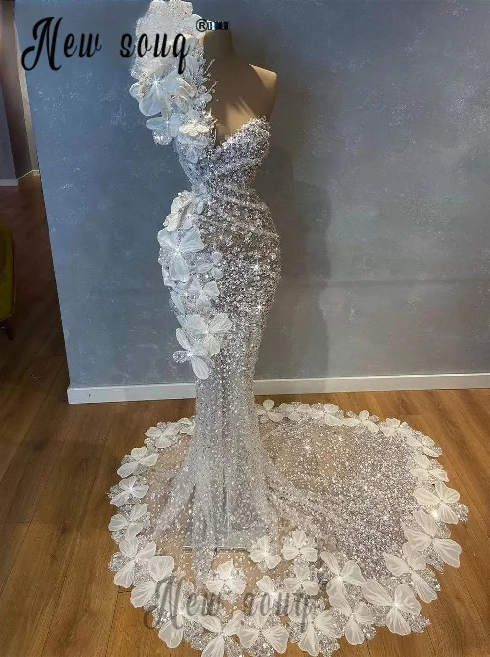 Gorgeous Ruffles Ivory Evening Dress Dubai One Shoulder Chapel Train Wedding Party Dresses Arabic Mermaid Prom Gowns Customized