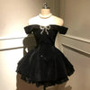 Black French Vintage Elegant Design Woman Dress Gothic Off Shoulder Retro Mini Dress Female Fairy Birthday Party Chic Outfits