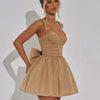 Fantoye Glitter Bright Silk Sparkling Bow Women Dress Apricot Spaghetti Strap Mini Dress Female Spring Slim Elegant Party Dress