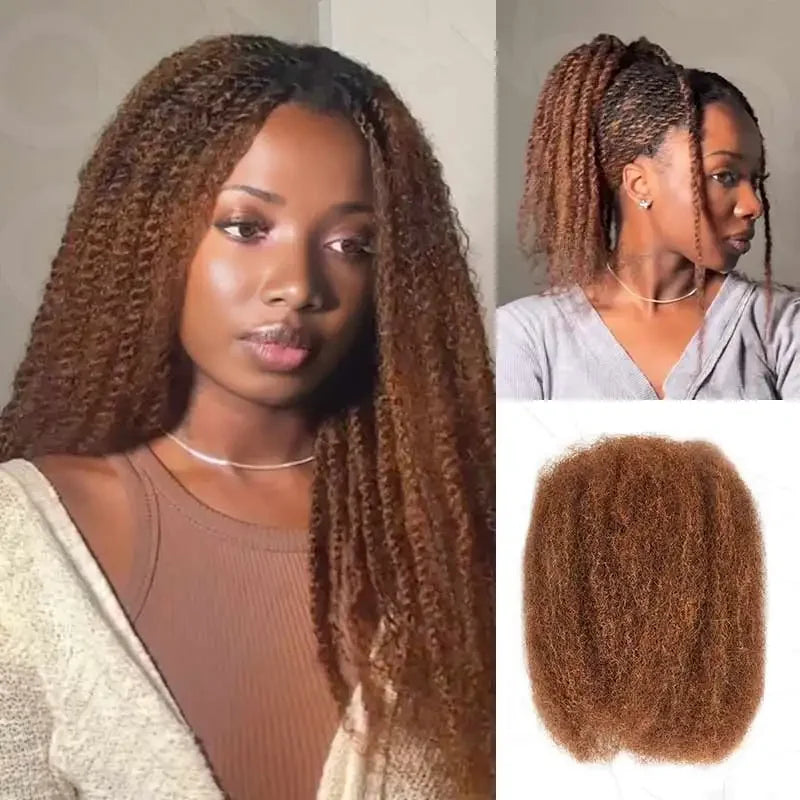 QVR Afro Kinky Bulk Human Hair Extensions 10"-22" 50Gram/pc Bigger Afro Kinky Bulk For Braiding DreadLock Natural Color