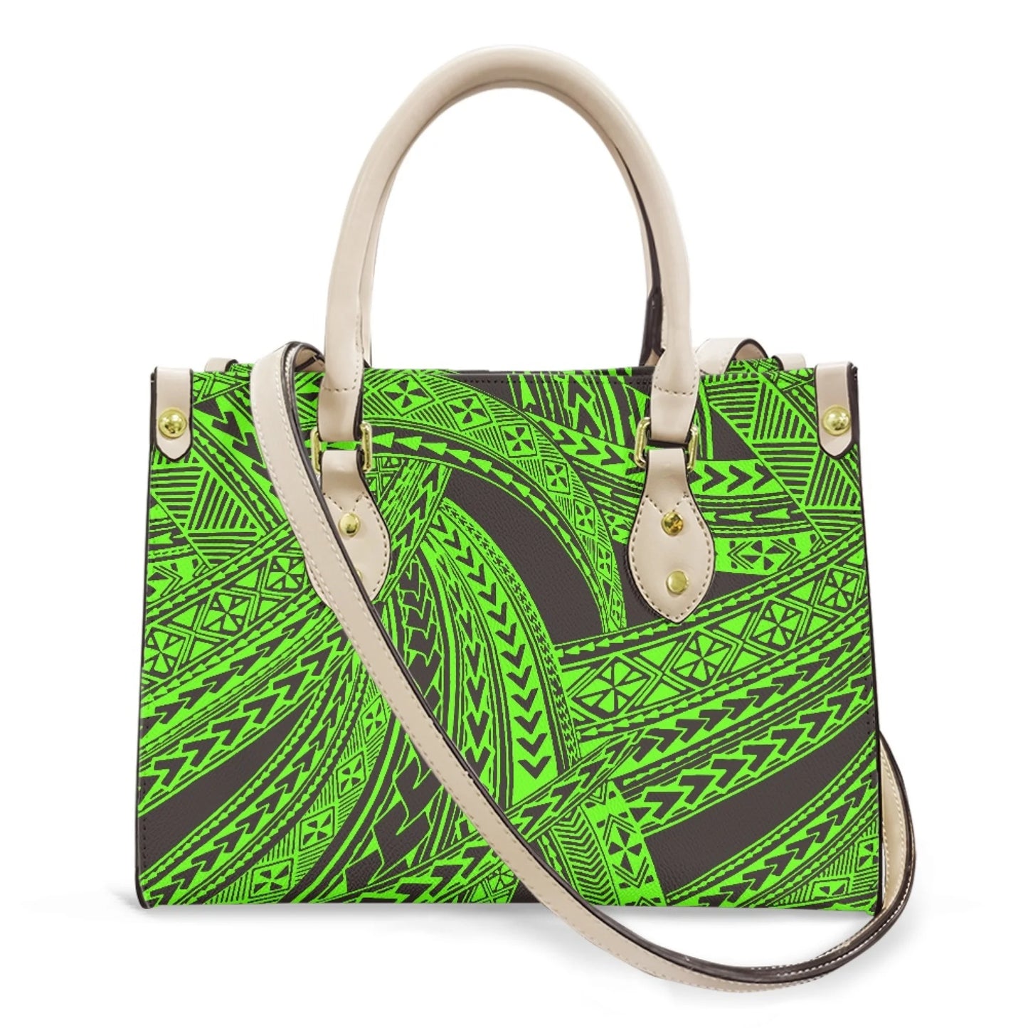 Women Pu Handbag Custom Wholesale Polynesian Tribal Floral Design Women Shoulder Bag Large Capacity Travel Temperament Women Bag