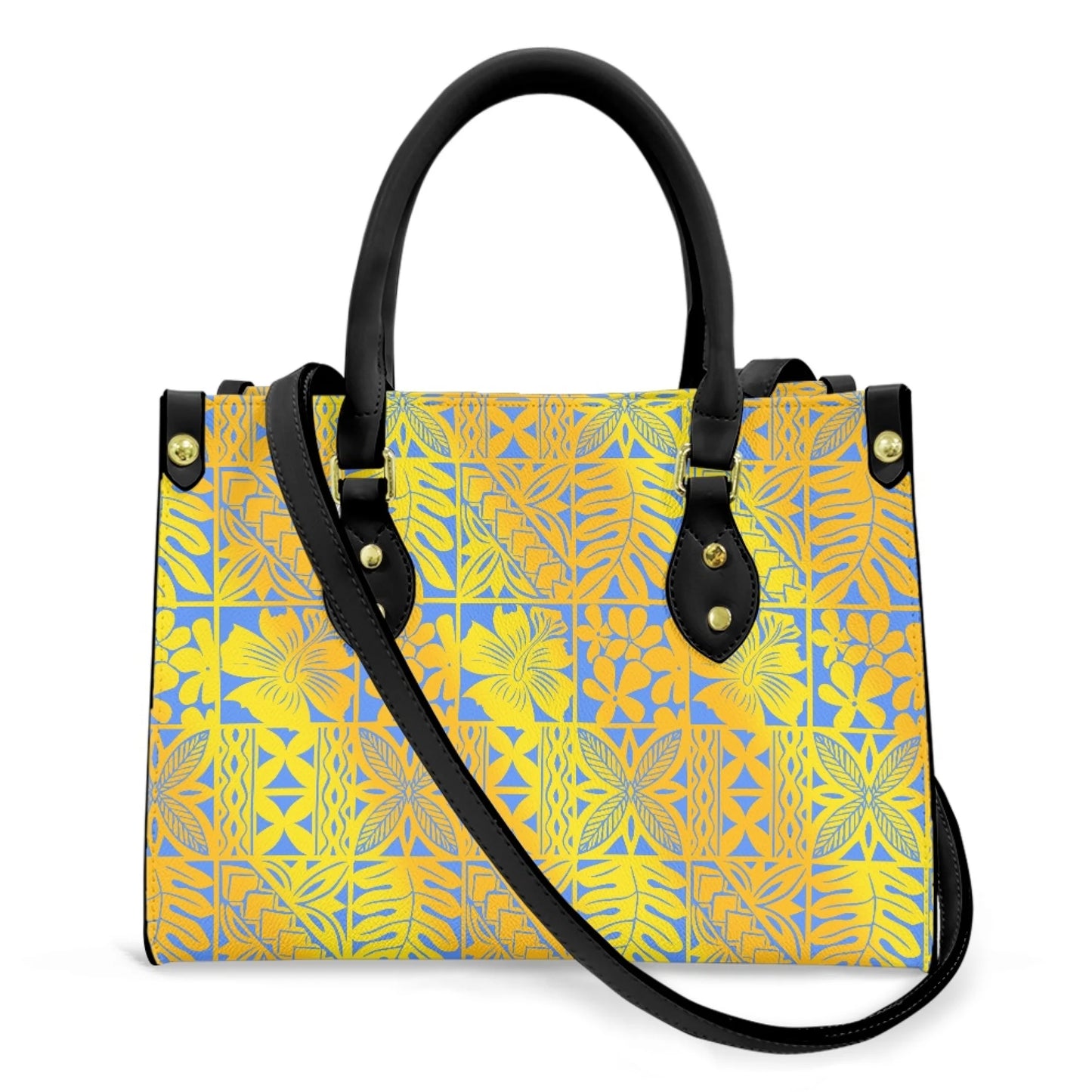 Women Pu Handbag Custom Wholesale Polynesian Tribal Floral Design Women Shoulder Bag Large Capacity Travel Temperament Women Bag