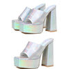 Aneikeh 2025 New Fashion Open Toe Platform High Heel Women Summer Mules Slip-On Outdoor Slippers Sandals Size 35-42 Silver Gold