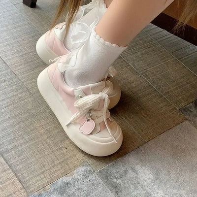 SHANPA Platform Sneakers Women Fashion Pink Sweet Korean Style Shoes for Women 2024 Autumn Versatile Comfortable Niche Shoes
