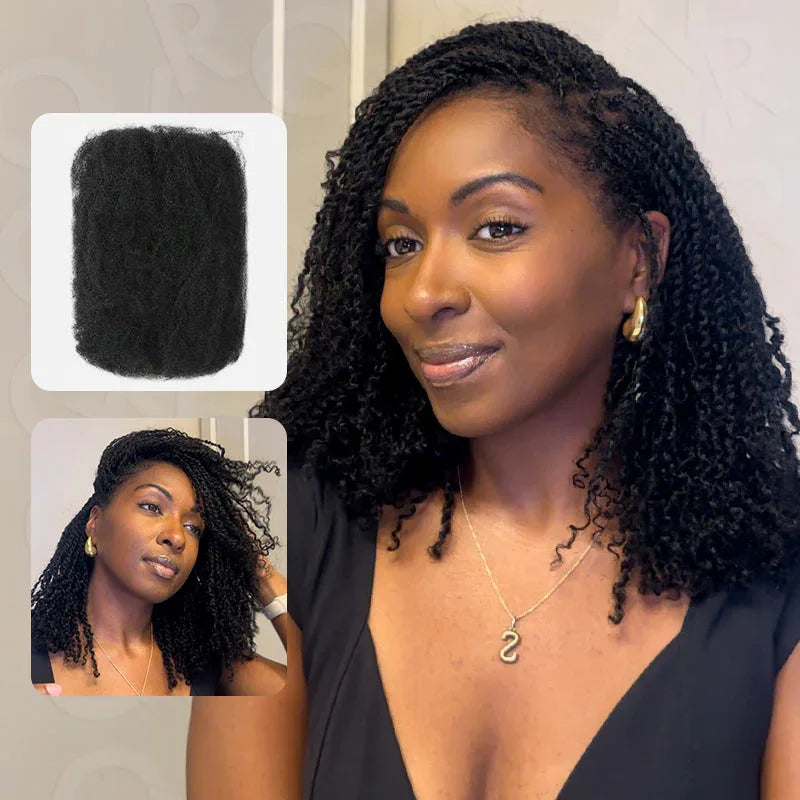 QVR Afro Kinky Bulk Human Hair Extensions 10"-22" 50Gram/pc Bigger Afro Kinky Bulk For Braiding DreadLock Natural Color