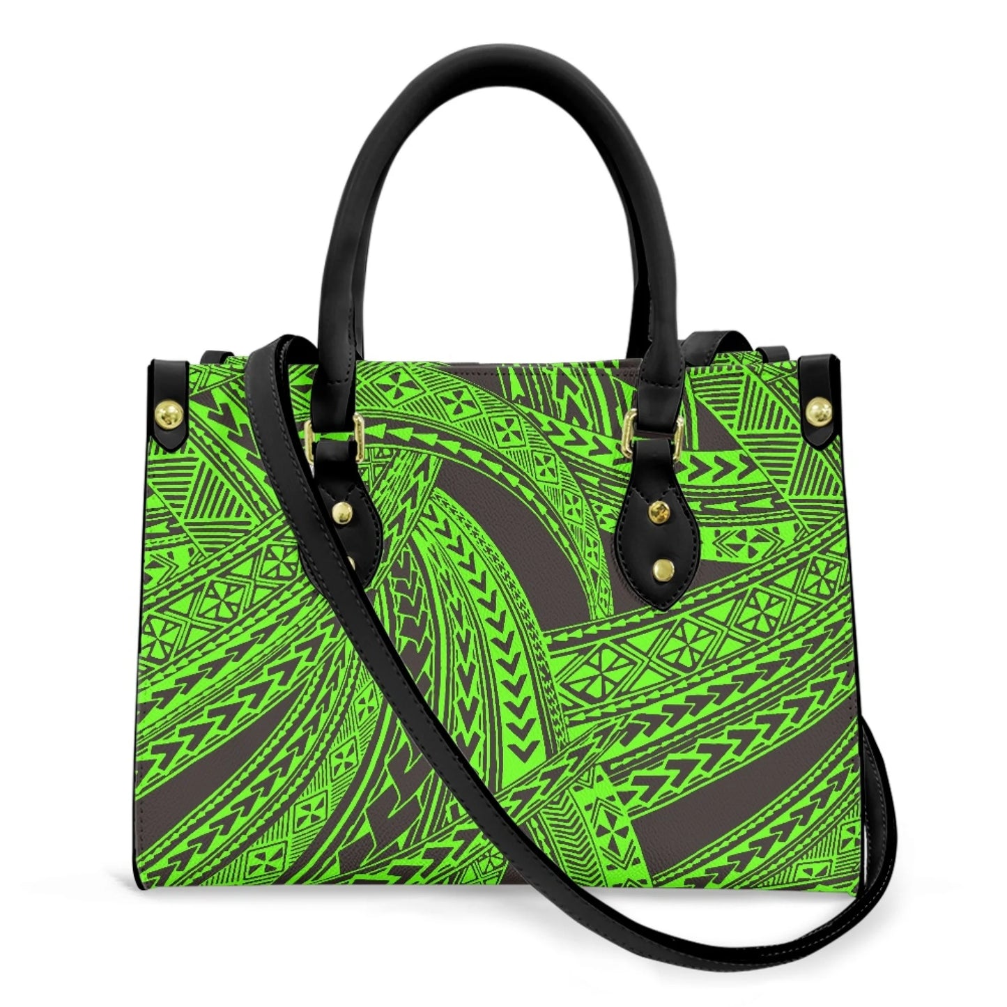 Women Pu Handbag Custom Wholesale Polynesian Tribal Floral Design Women Shoulder Bag Large Capacity Travel Temperament Women Bag