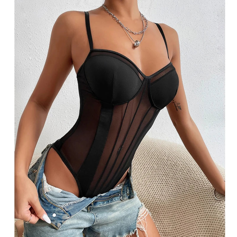 Pink Slim Sexy Bodysuit Lace See Through Sexy Bodies for Women 2023 New Push Up Solid Lingerie Shapewear Woman Summer Clothing