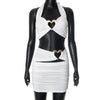 Sexy Metal Loving Heart 2 Piece Dresses Sets Halter Bandage Corset Tops and Mini Skirts Night Club Outfit White Black Streetwear
