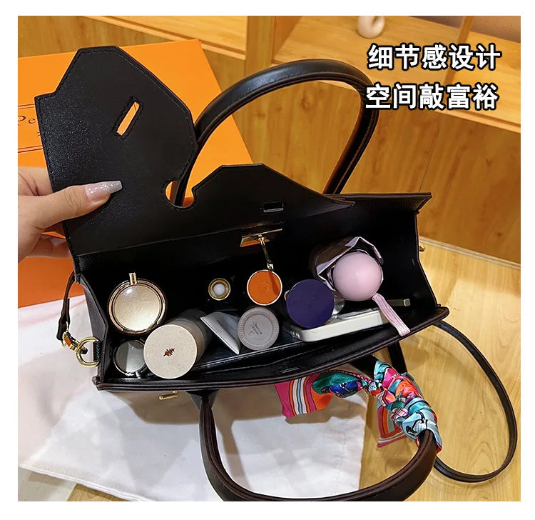 New Birkin Bag Handbag Lychee Grain Large Capacity Advanced Sense Kelly Bag Single Shoulder Crossbody Bag for Women