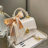 Bow Decor Lightweight Flap Bag, Business Casual Mini Women's Shoulder Bag Skinny Scarf Decor Square Bag For Teen Girls Women