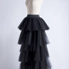 Women Tiered Short Skirts Fluffy Tulle Multi-layer High-Low Petticoat A Line Elastic Waist Underskirt Carnival Party Tutu Skirts
