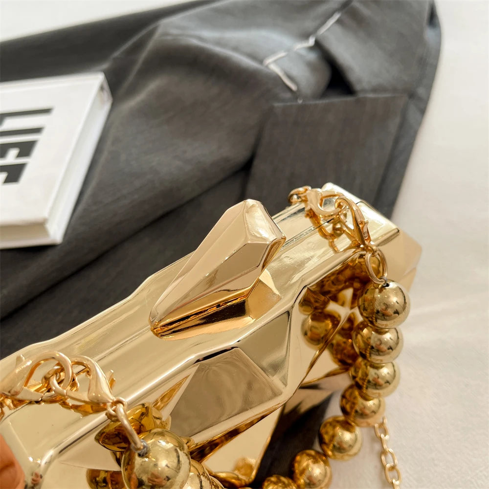 Golden Acrylic Evening Clutch Bag For Elegant Women Geometric Dinner Party Shoulder Bag 2024 Luxury Designer Purses And Handbags