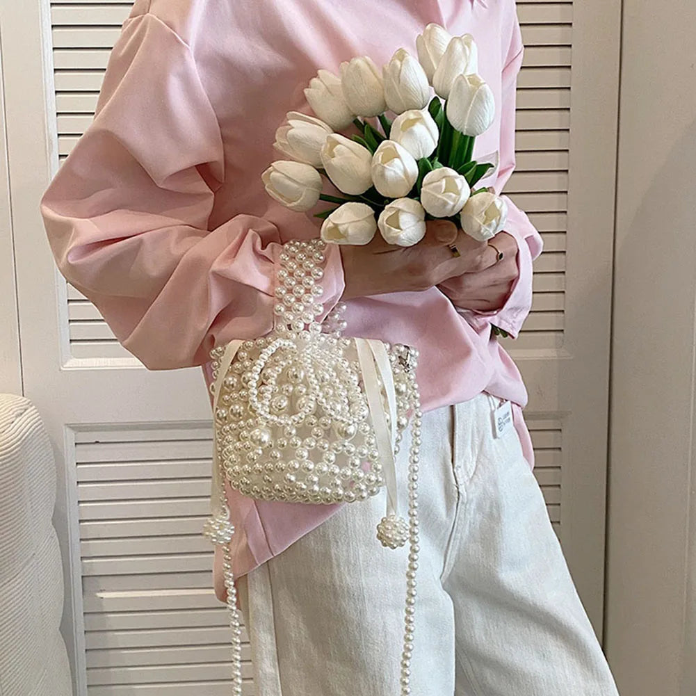 Mini Pearl Bag Luxury Women’s Handheld Bead Bag Purses Fashion Banquet Party Shoulder Bag Pearl Beaded Clutch Purse Mini Bags