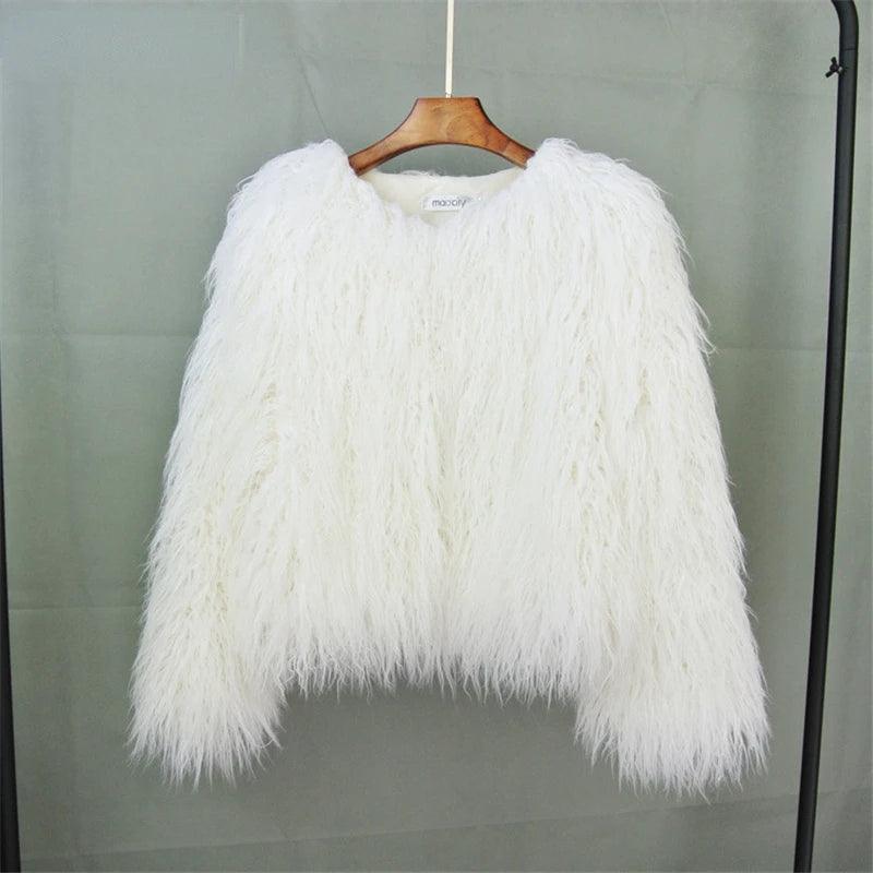 New Autumn Winter Warm Women Faux Fur Coat Loose Black White Pink Plush Coat Female Fur Jacket - MAGUSTA BEAUTY