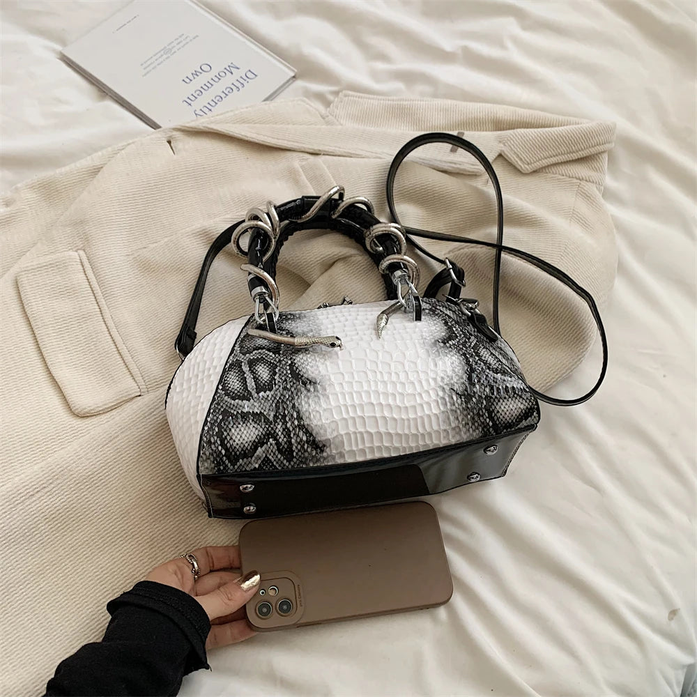 MOODS Designer Luxury Bags For Women Crocodile Pattern Top-handle Shell Bag With Snake Hardware Wild Shoulder Crossbody Handbags